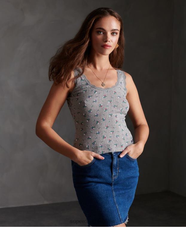 mujer Superdry gris claro camiseta sin mangas de punto esencial 2R68Z3088