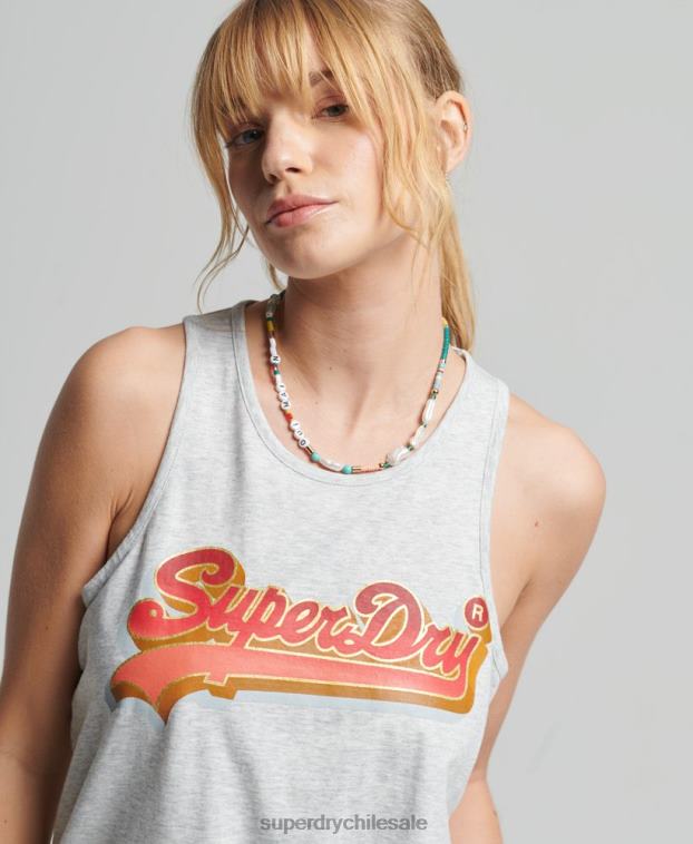 mujer Superdry gris claro chaleco de temporada con logo vintage 2R68Z6703