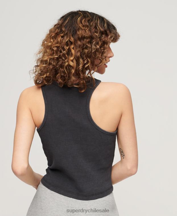 mujer Superdry gris oscuro camiseta sin mangas atlética esencial de gofres 2R68Z2000