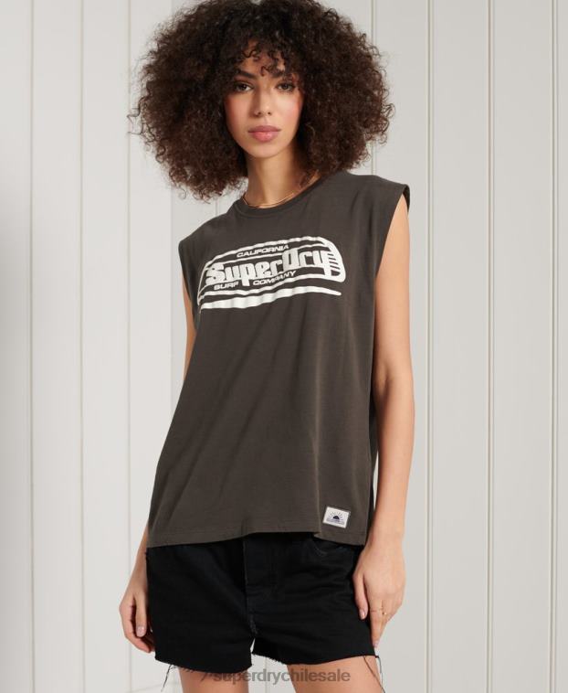 mujer Superdry gris oscuro playera sin mangas con gráfico de surf cali 2R68Z6719
