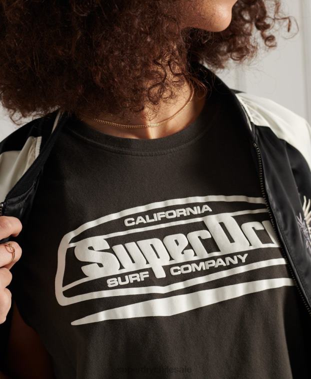 mujer Superdry gris oscuro playera sin mangas con gráfico de surf cali 2R68Z6719