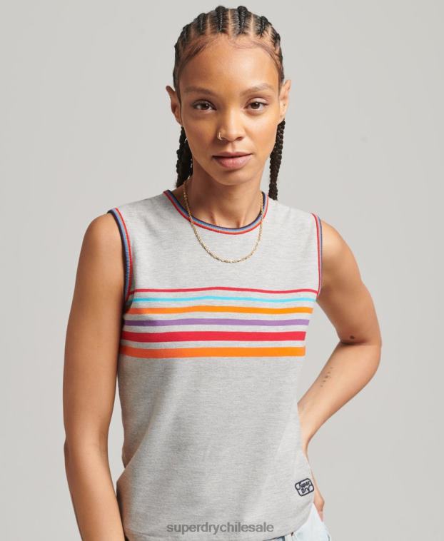 mujer Superdry gris playera sin mangas con rayas cali 2R68Z6527