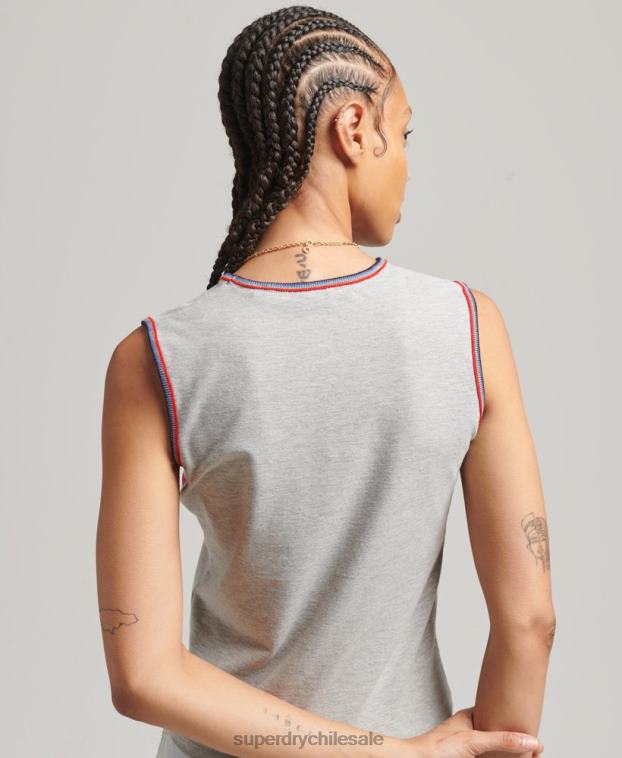 mujer Superdry gris playera sin mangas con rayas cali 2R68Z6527