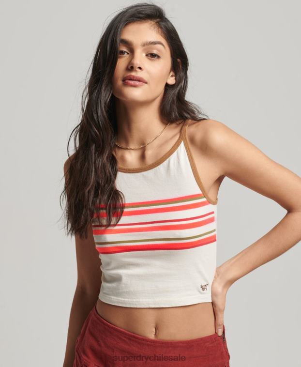 mujer Superdry gris top de surf con rayas vintage 2R68Z2981