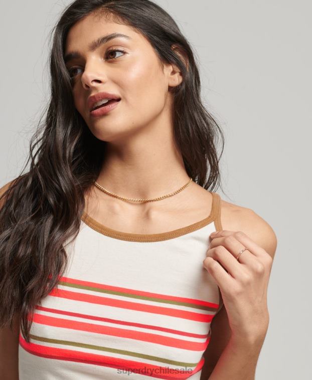 mujer Superdry gris top de surf con rayas vintage 2R68Z2981