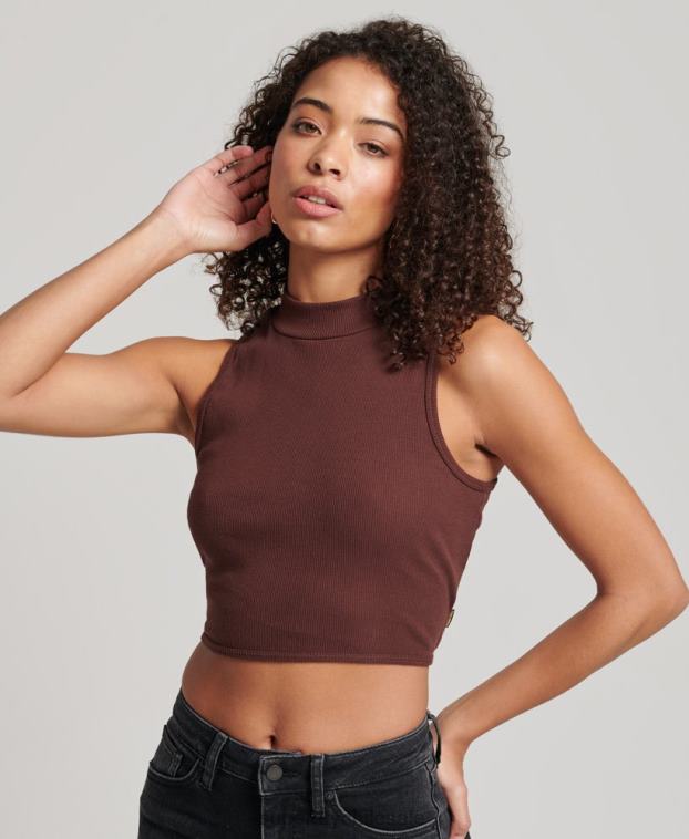 mujer Superdry marrón camiseta corta sin mangas con cuello alzado 2R68Z2954