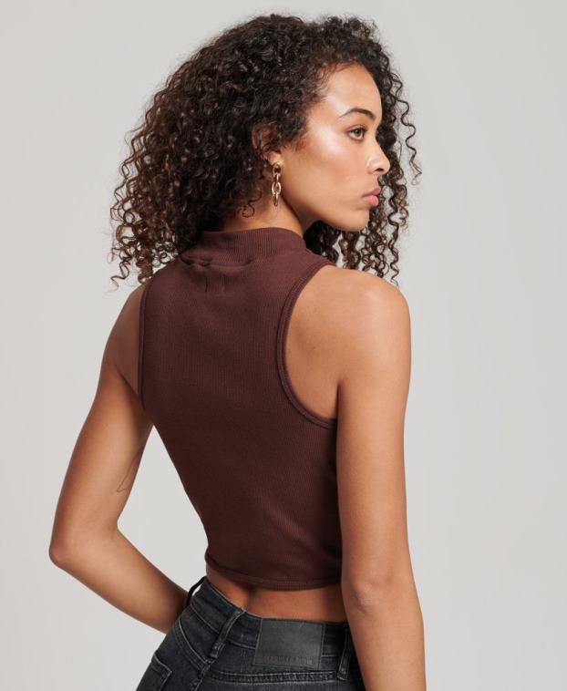 mujer Superdry marrón camiseta corta sin mangas con cuello alzado 2R68Z2954