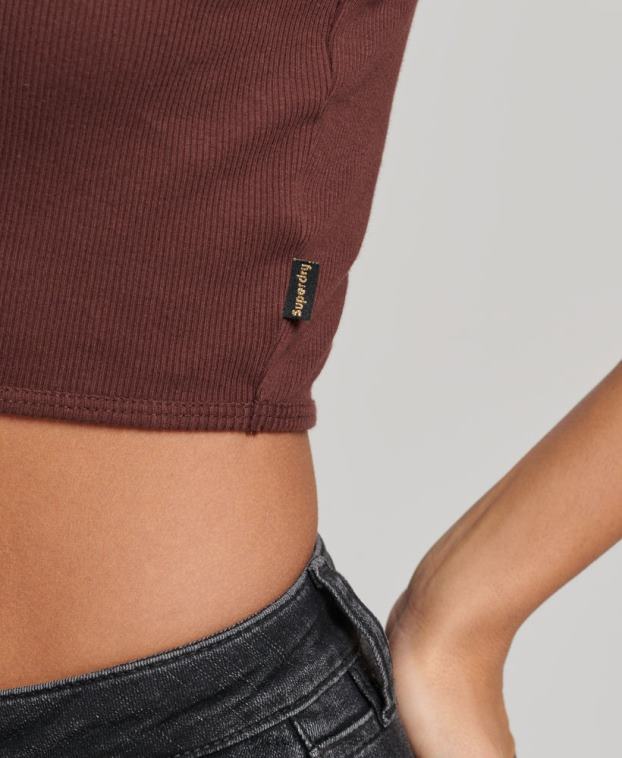 mujer Superdry marrón camiseta corta sin mangas con cuello alzado 2R68Z2954