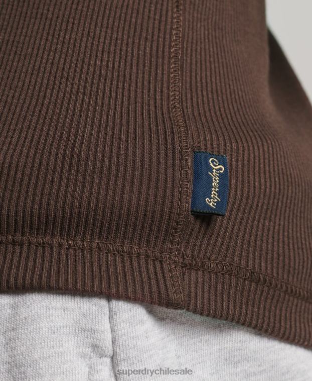 mujer Superdry marrón camiseta sin mangas con botones 2R68Z2939
