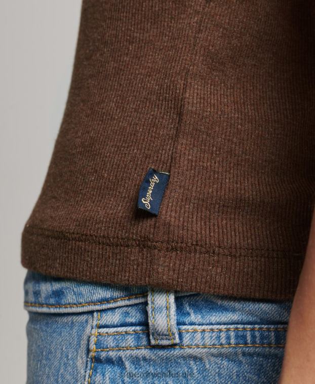 mujer Superdry marrón camiseta sin mangas con ribete de encaje 2R68Z2345