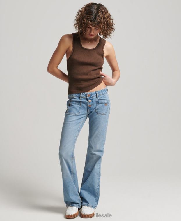 mujer Superdry marrón camiseta sin mangas con ribete de encaje 2R68Z2345