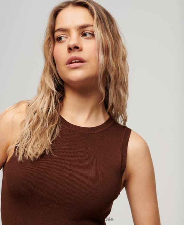 mujer Superdry marrón camiseta sin mangas de punto fino 2R68Z1993