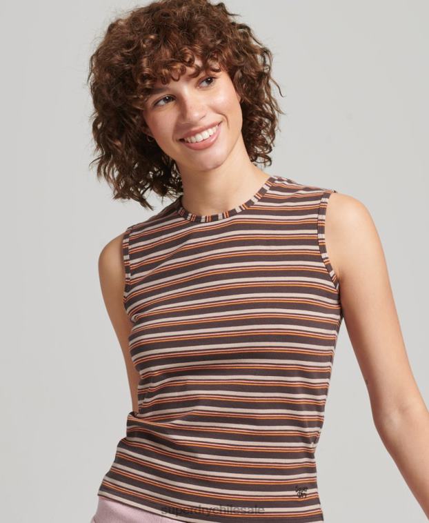 mujer Superdry marrón playera sin mangas con rayas cali 2R68Z6525