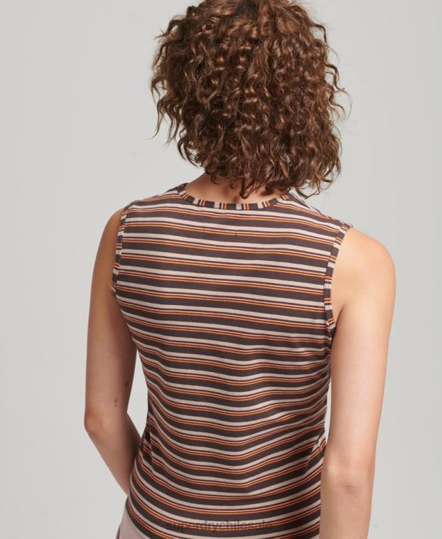 mujer Superdry marrón playera sin mangas con rayas cali 2R68Z6525