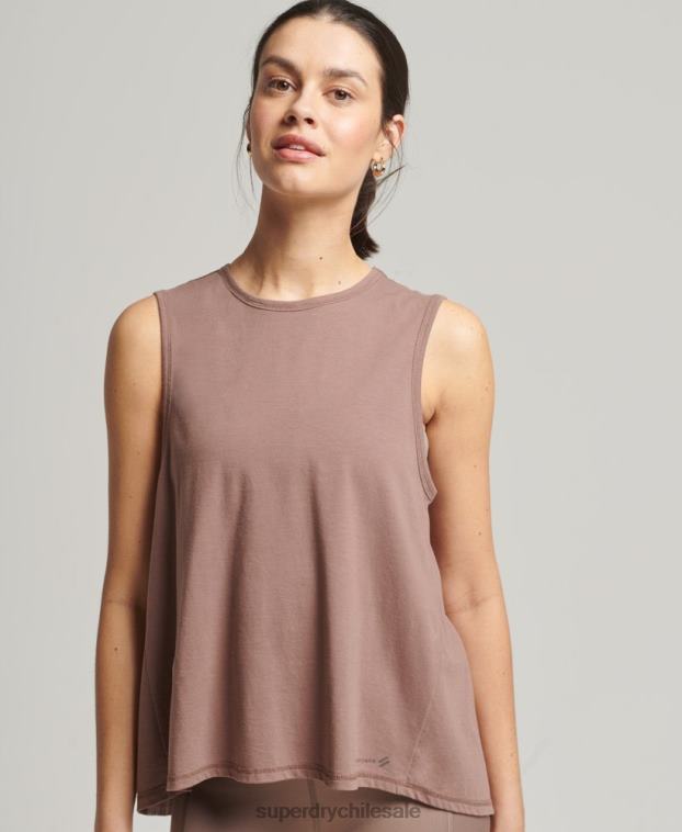 mujer Superdry marrón tanque trasero abierto flojo flexible 2R68Z6332