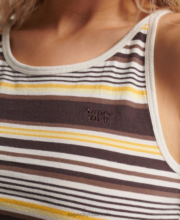 mujer Superdry marrón top de surf con rayas vintage 2R68Z2962