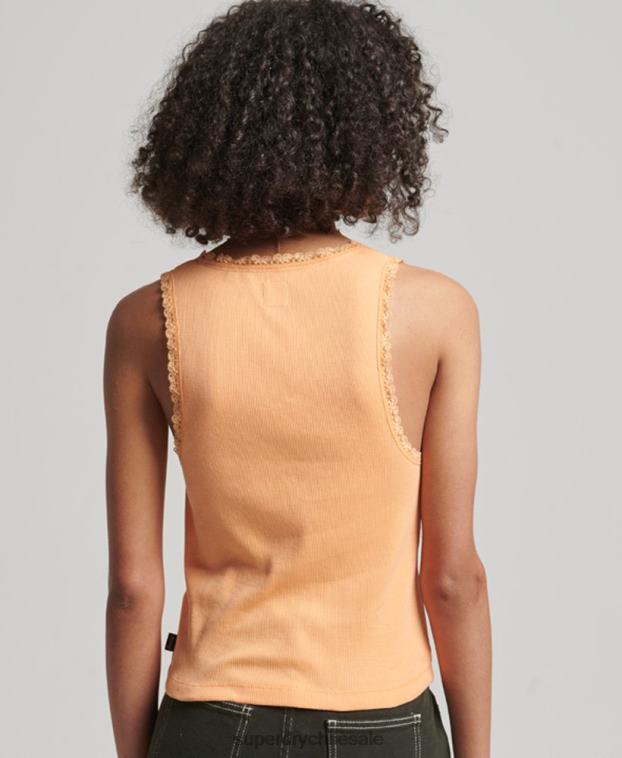 mujer Superdry naranja camiseta sin mangas con ribete de encaje 2R68Z2331