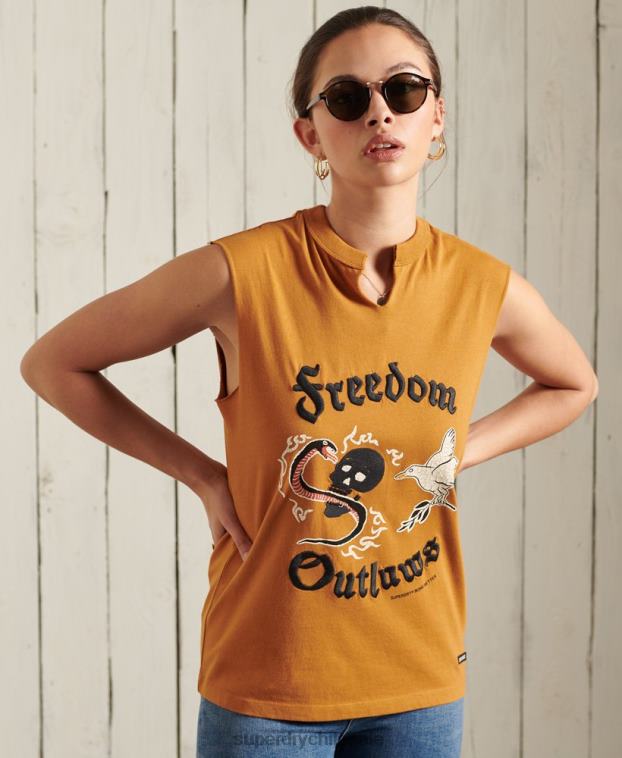 mujer Superdry naranja camiseta sin mangas de banda bohemia 2R68Z3081
