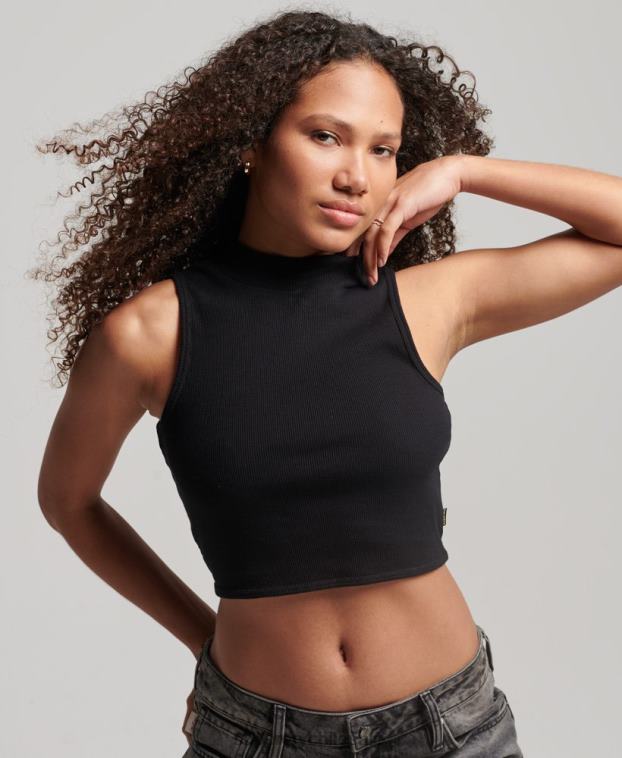 mujer Superdry negro camiseta corta sin mangas con cuello alzado 2R68Z2953
