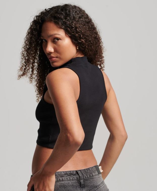 mujer Superdry negro camiseta corta sin mangas con cuello alzado 2R68Z2953