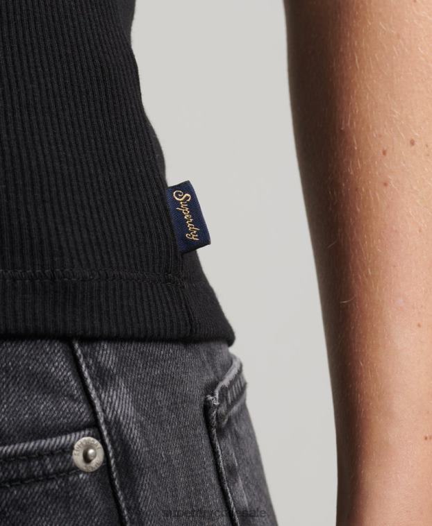 mujer Superdry negro camiseta sin mangas con ribete de encaje 2R68Z2341