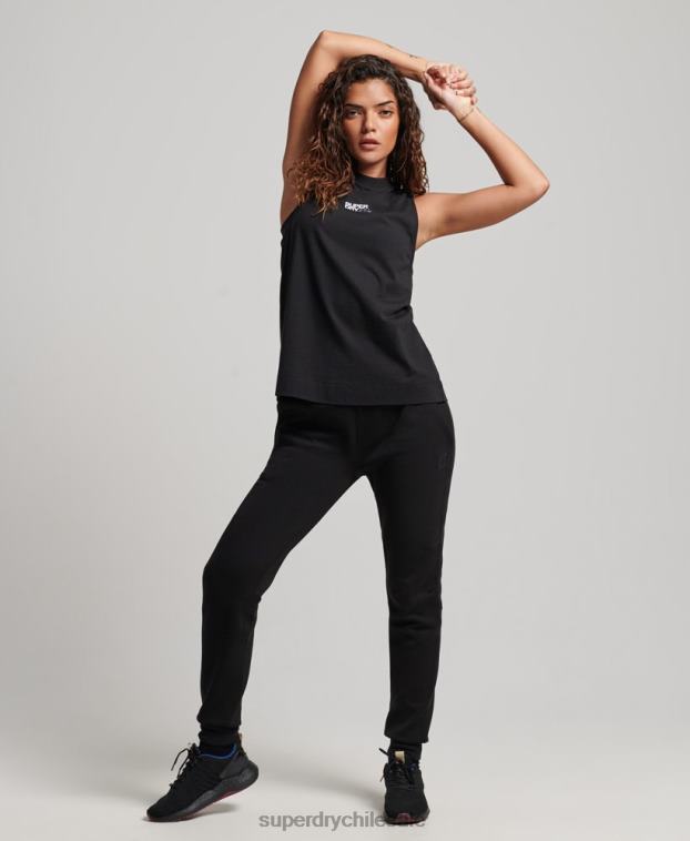 mujer Superdry negro camiseta sin mangas larga con cuello alzado y cola de tren de algodón orgánico 2R68Z2881
