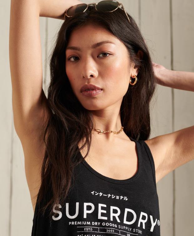 mujer Superdry negro chaleco de lino del desierto 2R68Z3090