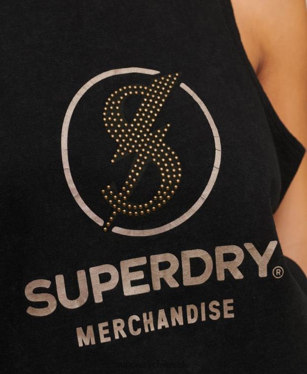 mujer Superdry negro chaleco vintage de tienda de merchandising 2R68Z2964