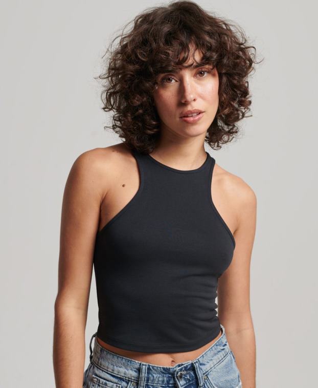 mujer Superdry negro playera sin mangas con diseño de jersey de estudios 2R68Z2913