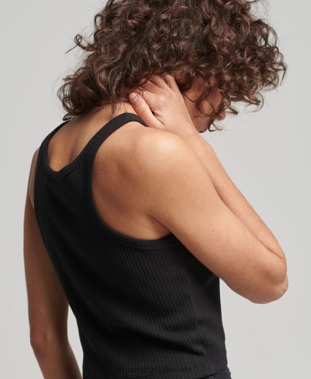 mujer Superdry negro top corto de canalé vintage de algodón orgánico 2R68Z6698