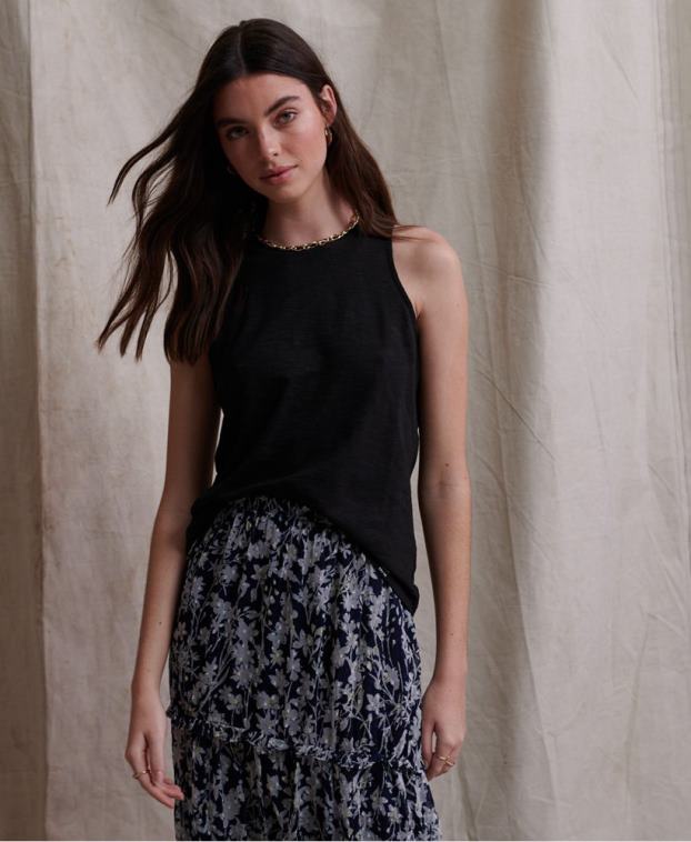 mujer Superdry negro top sin mangas con apliques de ganchillo lily 2R68Z3084