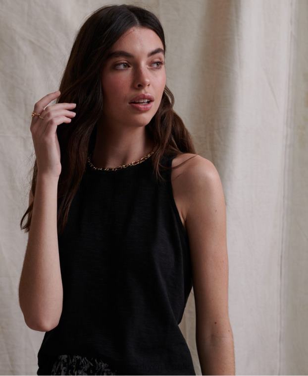 mujer Superdry negro top sin mangas con apliques de ganchillo lily 2R68Z3084