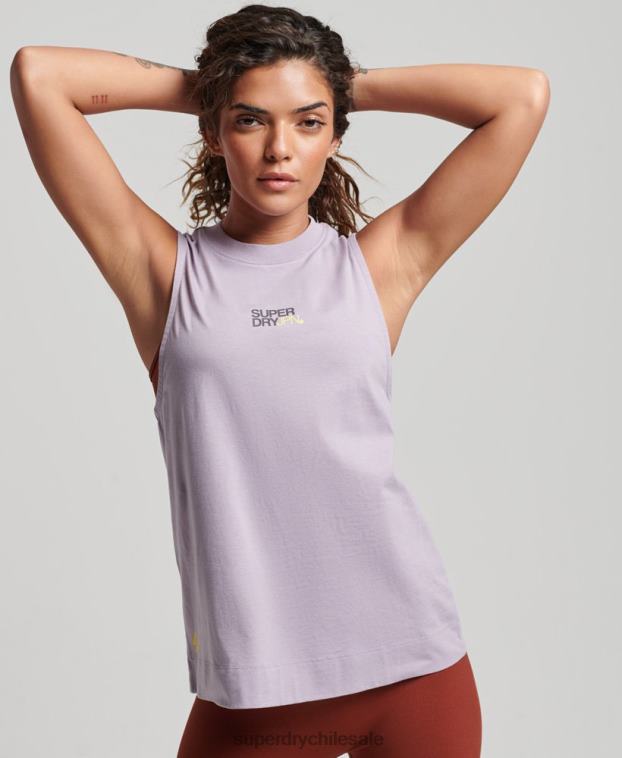 mujer Superdry púrpura camiseta sin mangas larga con cuello alzado y cola de tren de algodón orgánico 2R68Z2922
