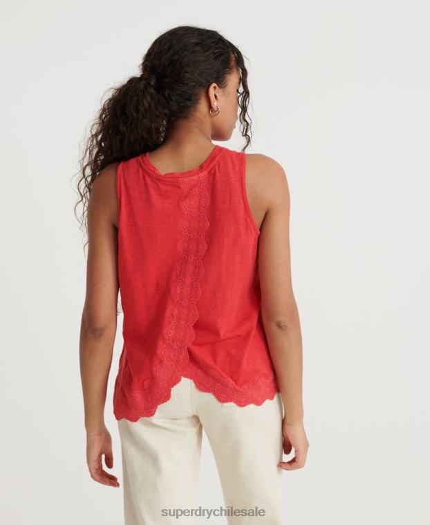 mujer Superdry rojo camiseta sin mangas con mezcla de encaje 2R68Z3080