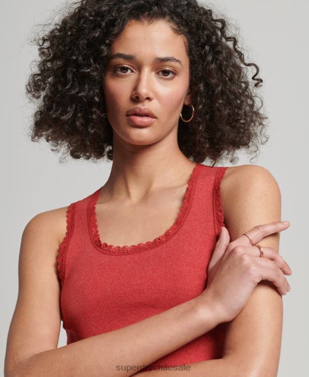 mujer Superdry rojo camiseta sin mangas con ribete de encaje 2R68Z2328