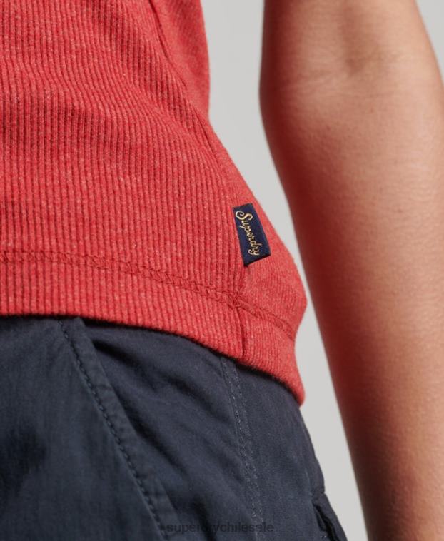 mujer Superdry rojo camiseta sin mangas con ribete de encaje 2R68Z2328
