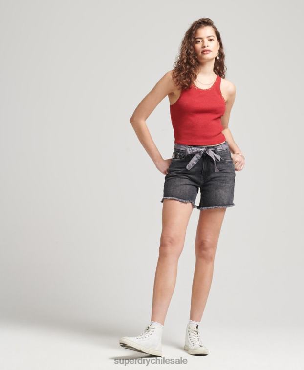 mujer Superdry rojo chaleco de algodón orgánico con ribete de encaje vintage 2R68Z3049