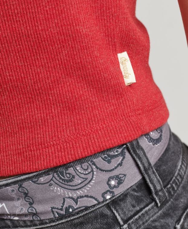 mujer Superdry rojo chaleco de algodón orgánico con ribete de encaje vintage 2R68Z3049