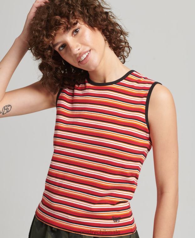 mujer Superdry rojo playera sin mangas con rayas cali 2R68Z6506
