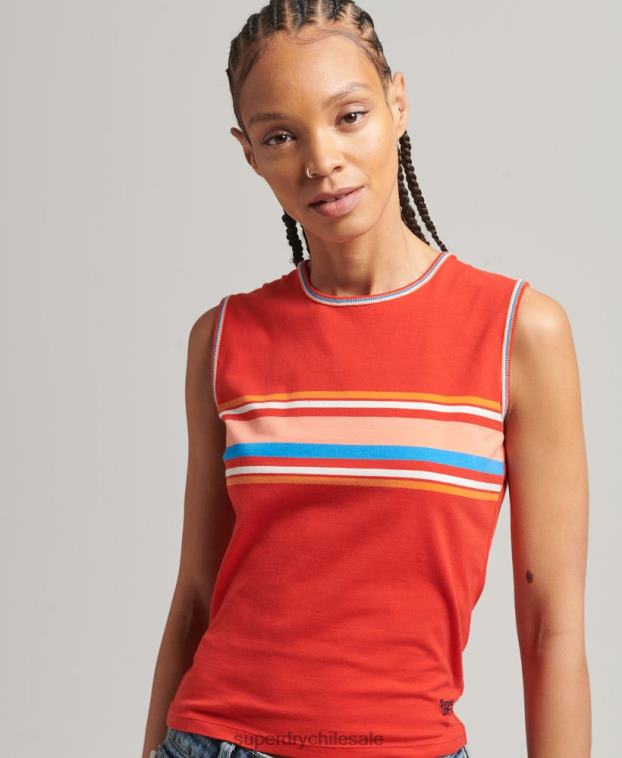 mujer Superdry rojo playera sin mangas con rayas cali 2R68Z6536