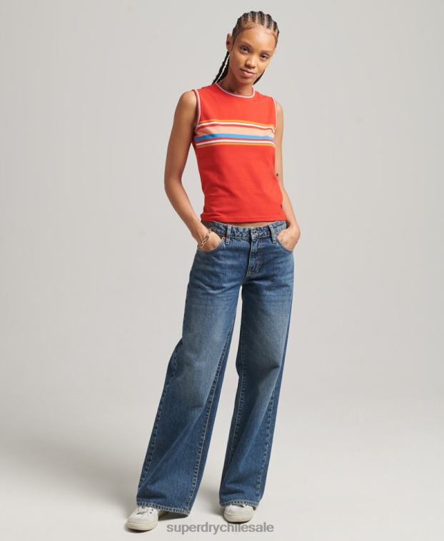 mujer Superdry rojo playera sin mangas con rayas cali 2R68Z6536