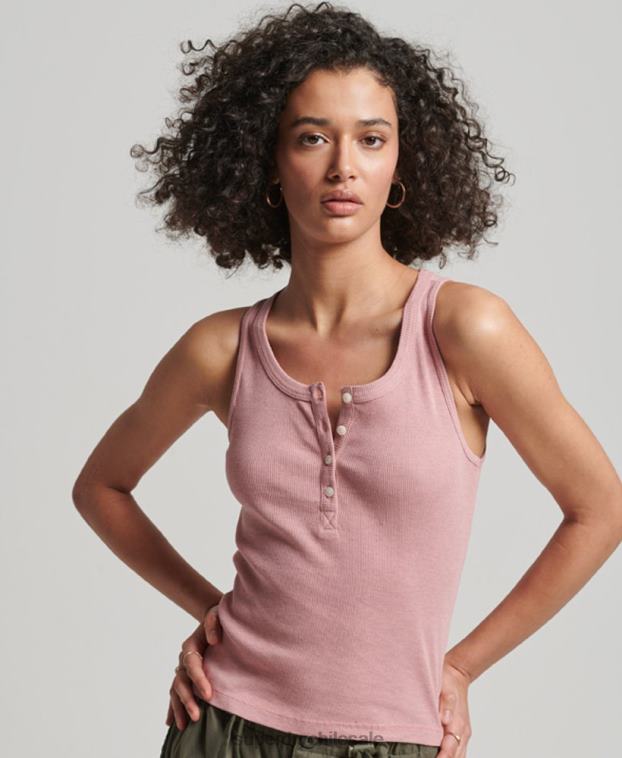 mujer Superdry rosa camiseta sin mangas con botones 2R68Z2890