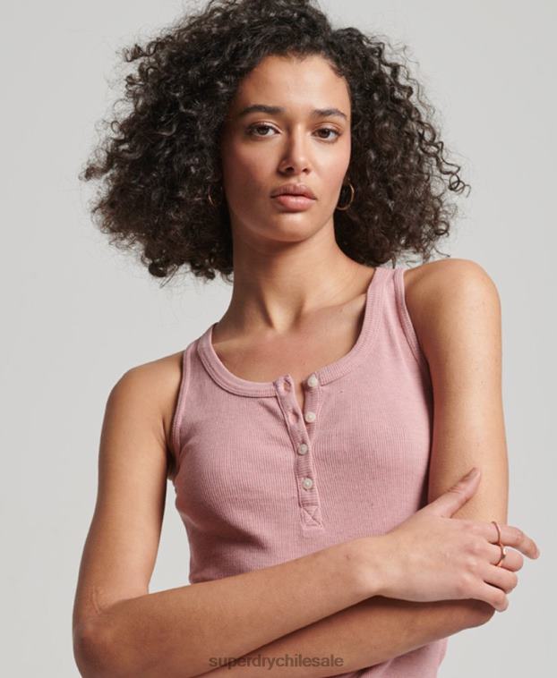 mujer Superdry rosa camiseta sin mangas con botones 2R68Z2890