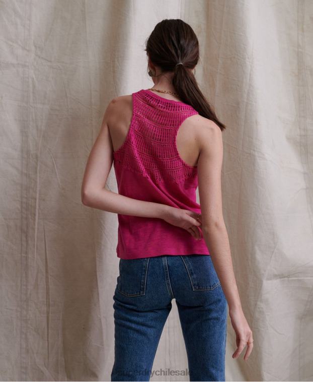 mujer Superdry rosa top sin mangas con apliques de ganchillo lily 2R68Z3085