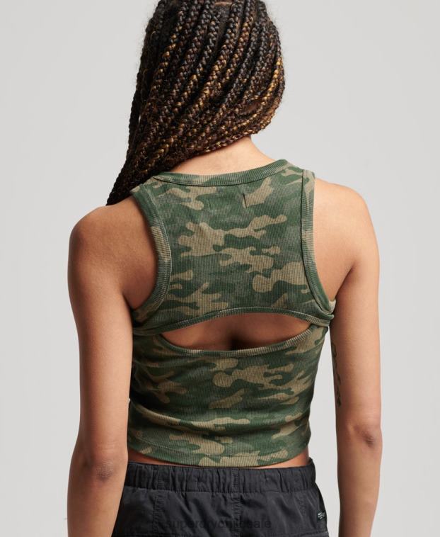 mujer Superdry verde camiseta sin mangas con estampado de corredor y aberturas 2R68Z6716