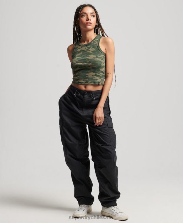 mujer Superdry verde camiseta sin mangas con estampado de corredor y aberturas 2R68Z6716