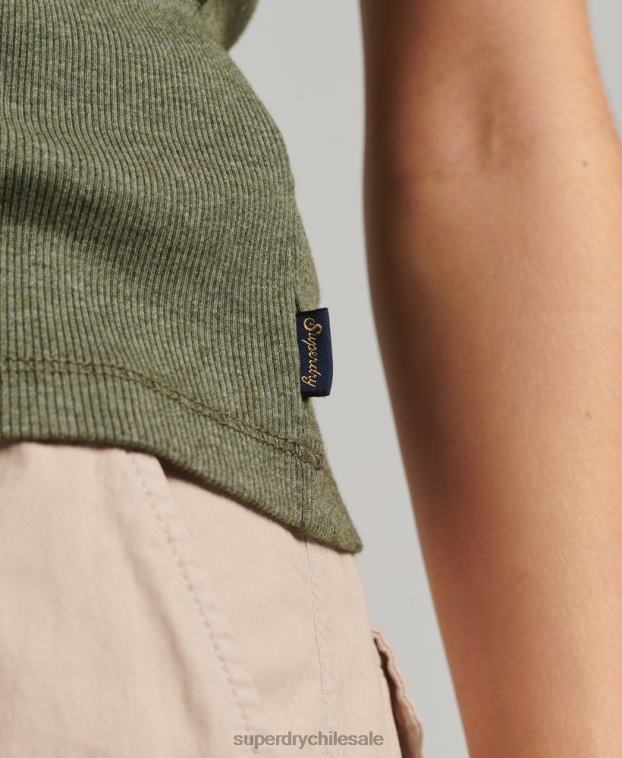 mujer Superdry verde camiseta sin mangas con ribete de encaje 2R68Z1954