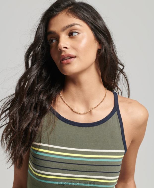 mujer Superdry verde top de surf con rayas vintage 2R68Z2930