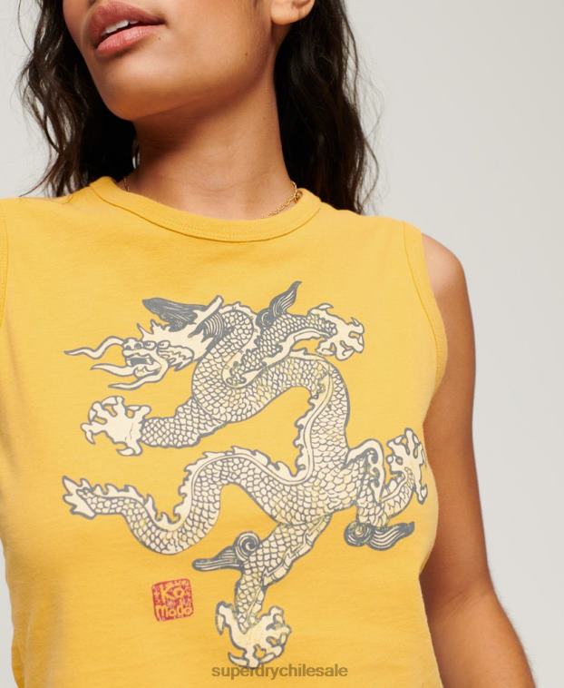 mujer Superdry x Komodo amarillo parte superior del chaleco de la vendimia 2R68Z2166