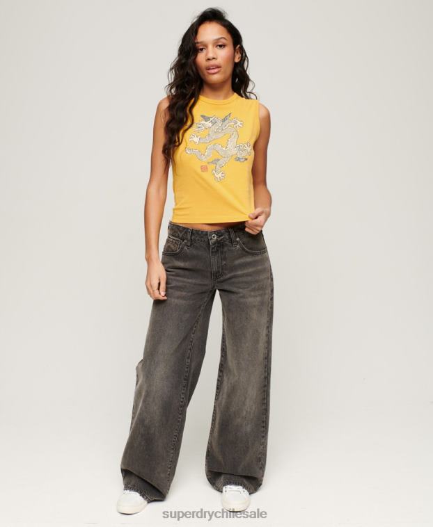 mujer Superdry x Komodo amarillo parte superior del chaleco de la vendimia 2R68Z2166